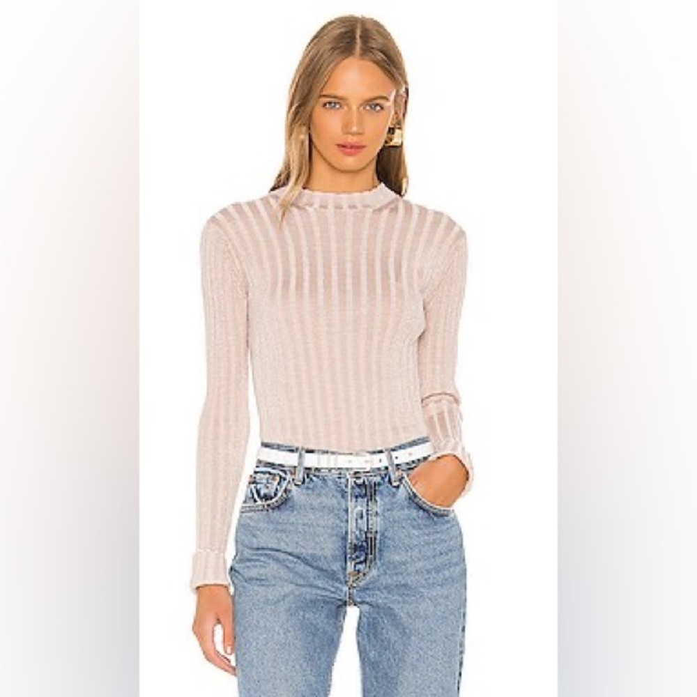 Vince Ribbed Mock Neck Pullover Shirt Sweater in Chiffon